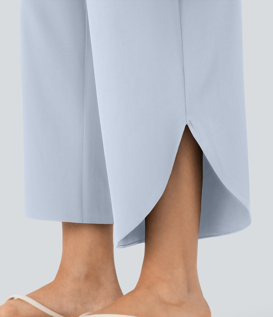 Breezeful™ High Waisted Tummy Control Split Hem Quick Dry Resort Pants with Pockets - Ballad Blue