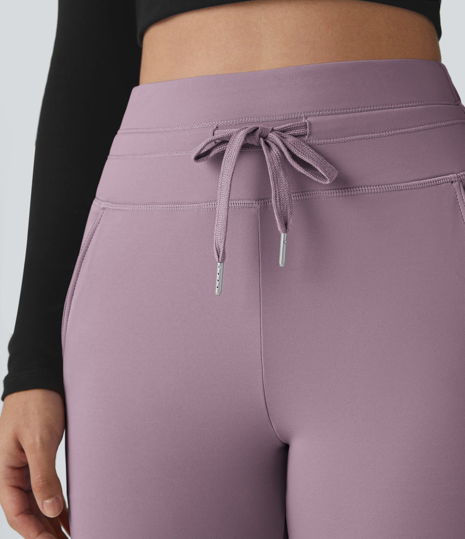 SoftlyZero™ Plush High Waisted Drawstring Pocket Plain Full Length Joggers - Mauve