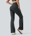 High Waisted Drawstring Stripe Flare Yoga Pants with Pockets - Steel Stripe
