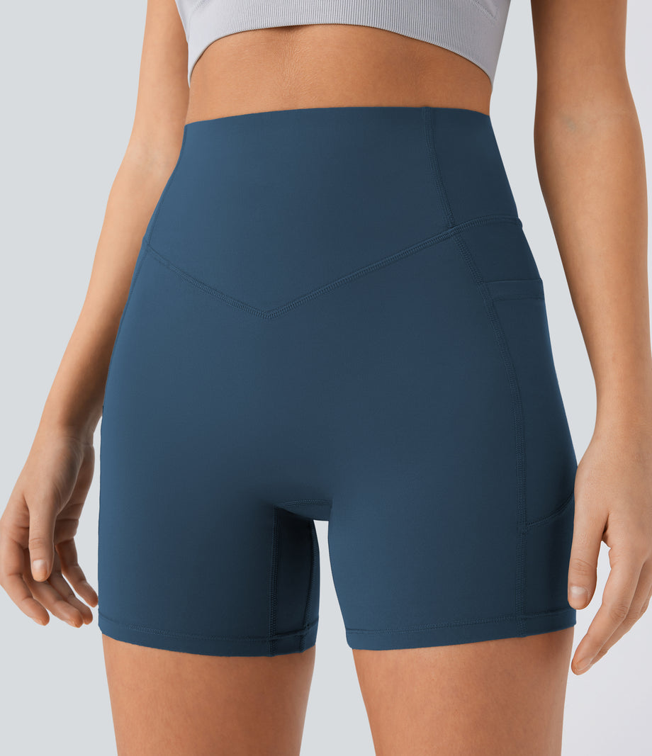 Halara UltraSculpt™ High Waisted Scrunch Butt Lifting Tummy Control Pocket Shaping Workout Biker Shorts 5'' - Majolica Blue