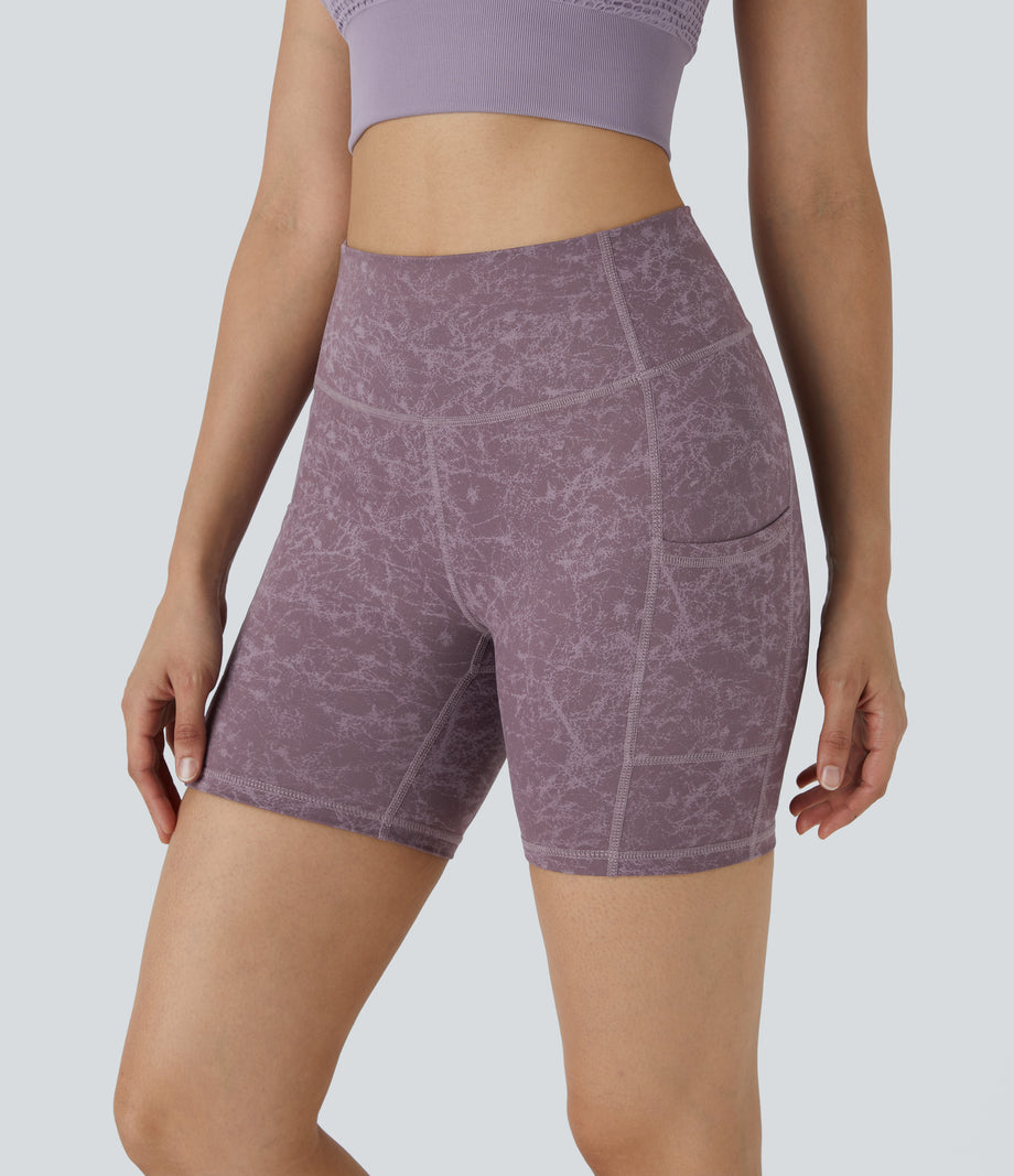 High Waisted Pocket Running Biker Shorts - Mauve