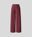 High Waisted Pocket Wide Leg Flowy Solid Palazzo Casual Linen-Feel Pants - Biking Red