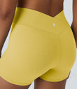 SoftlyZero™ High Waisted Crossover Plain Yoga Biker Shorts 3''-UPF50+ - Lemon Meringue