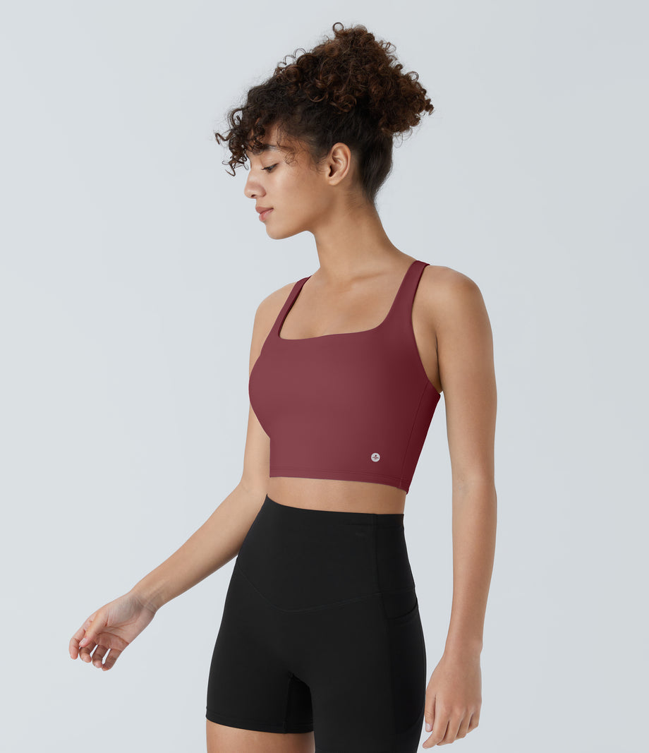 SoftlyZero™ Airy Square Neck Backless Crisscross Cropped Cool Touch Yoga Tank Top-UPF50+ - Cordovan
