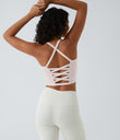 Crisscross Backless Built-in Bra Cropped Running Tank Top A-D Cups - Almost Mauve