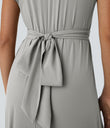 Breezeful™ V Neck Short Sleeve Pocket Tie Back Quick Dry Midi Casual Dress-Longer Length - Dust Gray