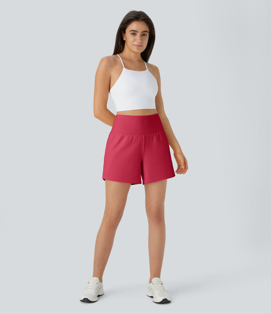 SoftlyZero™ Airy Super High Waisted 2-in-1  Cool Touch Yoga Shorts 5'' with Pockets-Longer Length - Winterberry
