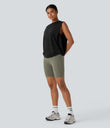 Round Neck Ruched Cool Touch Yoga Tank Top-UPF50+ - Black
