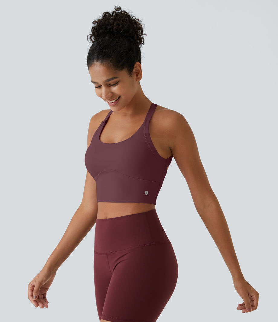SoftlyZero™ Plush Cut Out Cropped Yoga Tank Top - Red Mahogany