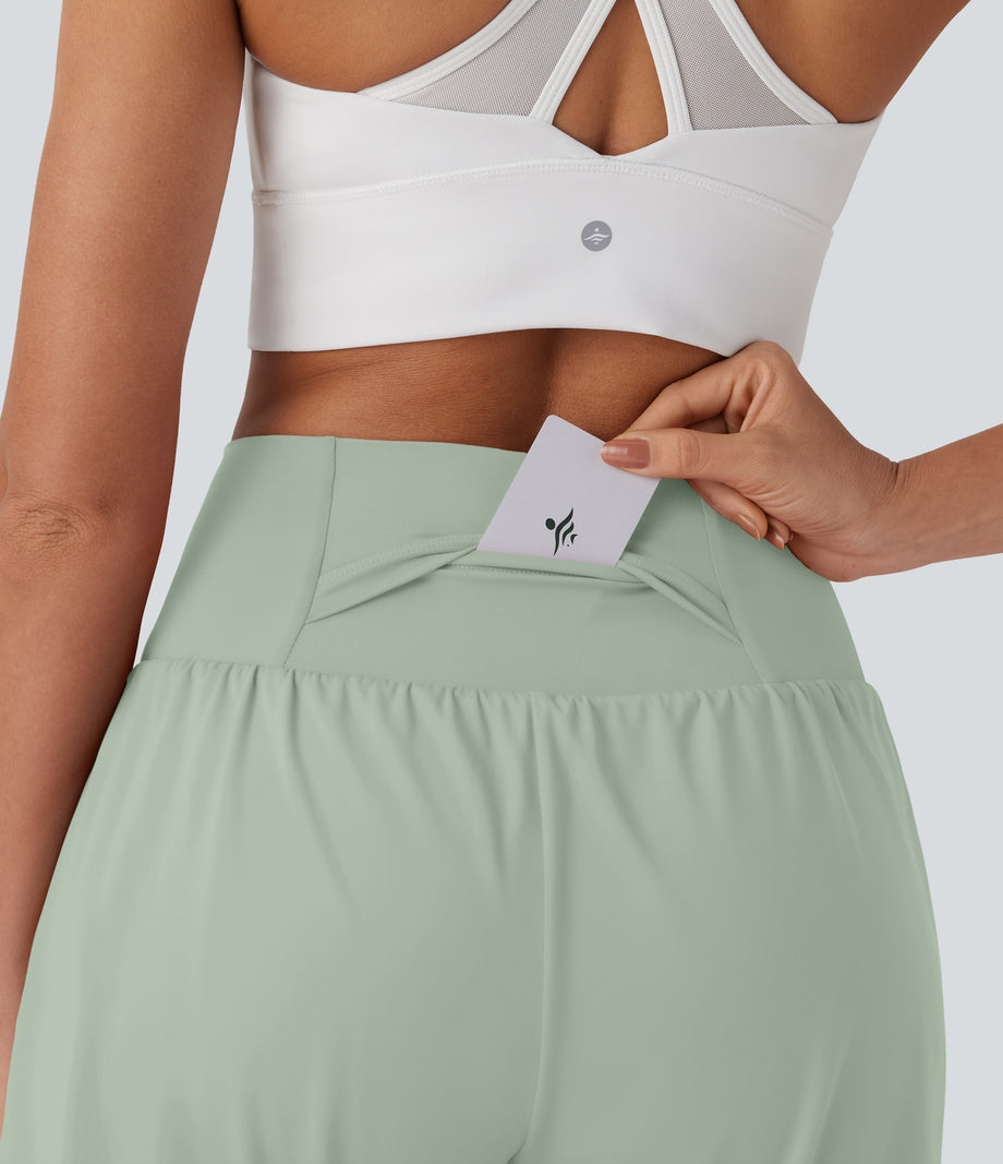 SoftlyZero™ Airy Super High Waisted 2-in-1 Cool Touch Yoga Shorts 7" with Pockets - Light Bean Green