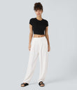 Mid Rise Pocket Barrel Leg Baggy Work Pants - White