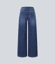 Halara Flex™ Low Rise Zipper Pockets Washed Baggy Wide Leg Casual Jeans - Paint Blue Denim