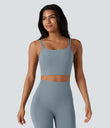 Halara UltraSculpt™ Double Straps Twisted Backless Cropped Yoga Tank Top - Blue Flower Gray