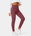 SoftlyZero™ Plush High Waisted Drawstring Pocket Plain Full Length Joggers - Red Violet
