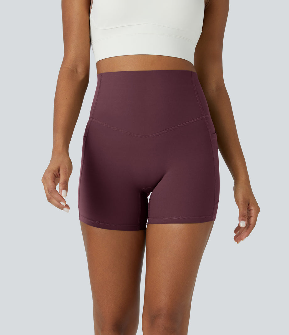 Halara UltraSculpt™ High Waisted Tummy Control Side Pocket Shaping Training Biker Shorts 5'' - Evening Red