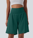 SoftlyZero™ Airy Super High Waisted 2-in-1 Cool Touch Yoga Shorts 9" with Pockets - Forest Biome