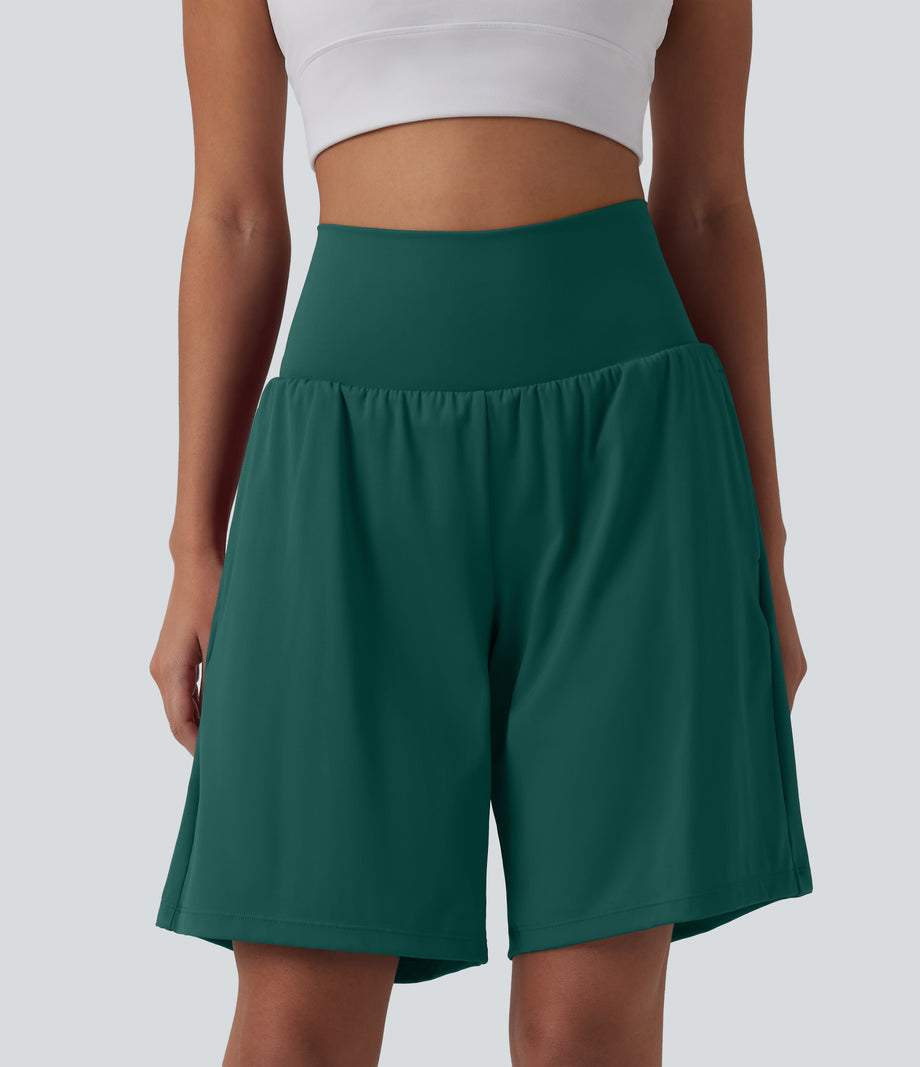 SoftlyZero™ Airy Super High Waisted 2-in-1 Cool Touch Yoga Shorts 9" with Pockets - Forest Biome