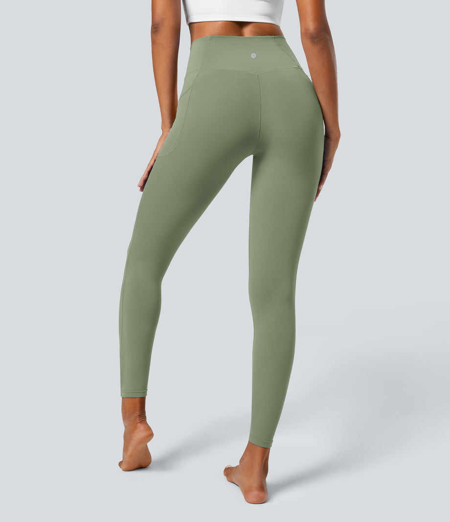 SoftlyZero™ Crossover Pocket Plain Leggings-UPF50+ - Asparagus