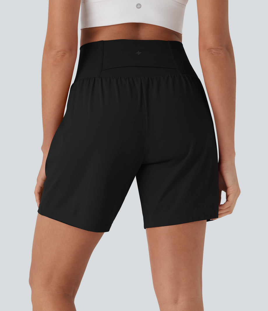 SoftlyZero™ Airy Super High Waisted 2-in-1 Cool Touch Yoga Shorts 7" with Pockets - Black