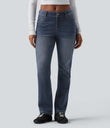 Halara Flex™ Low Rise Zipper Pockets Washed Casual Bootcut Jeans - Paint Blue Denim