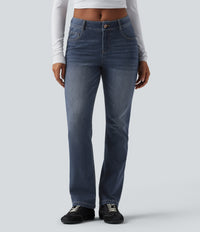 Halara Flex™ Low Rise Zipper Pockets Washed Casual Bootcut Jeans - Paint Blue Denim