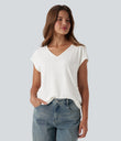 V Neck Short Sleeve Casual T-Shirt - White