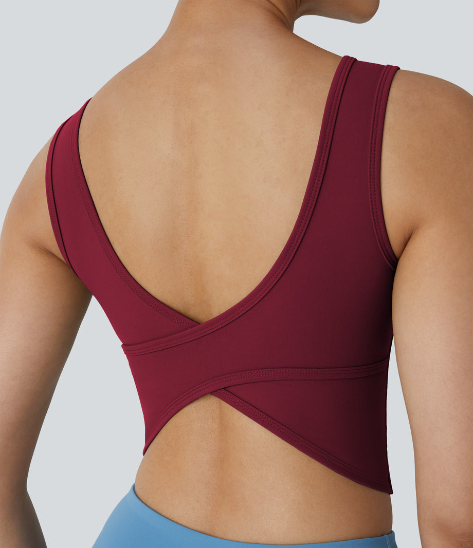 U Neck Crossover Barre Ballet Dance Tank Top A-D Cups - Deep Wine