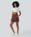 DayStretch High Waisted Work Baggy Shorts 4'' with Pockets - Red Mahogany
