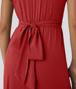 Breezeful™ V Neck Short Sleeve Pocket Tie Back Quick Dry Midi Casual Dress-Longer Length - Pompeian Red