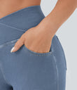 Halara Flex™ High Waisted Crossover Pocket Cool Touch Washed Casual Jeans - Pastel Blue Denim