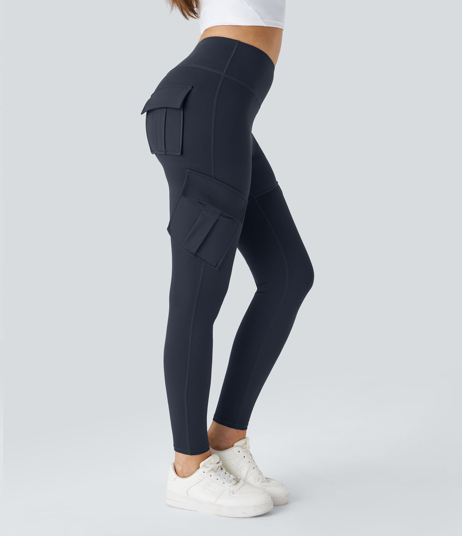 DayStretch High Waisted Cargo Pocket Skinny Yoga Leggings - Midnight Blue