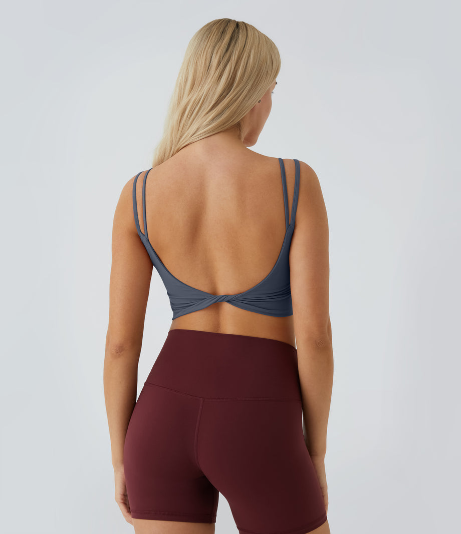 Double Straps Cropped Yoga Tank Top - Night Sea Blue