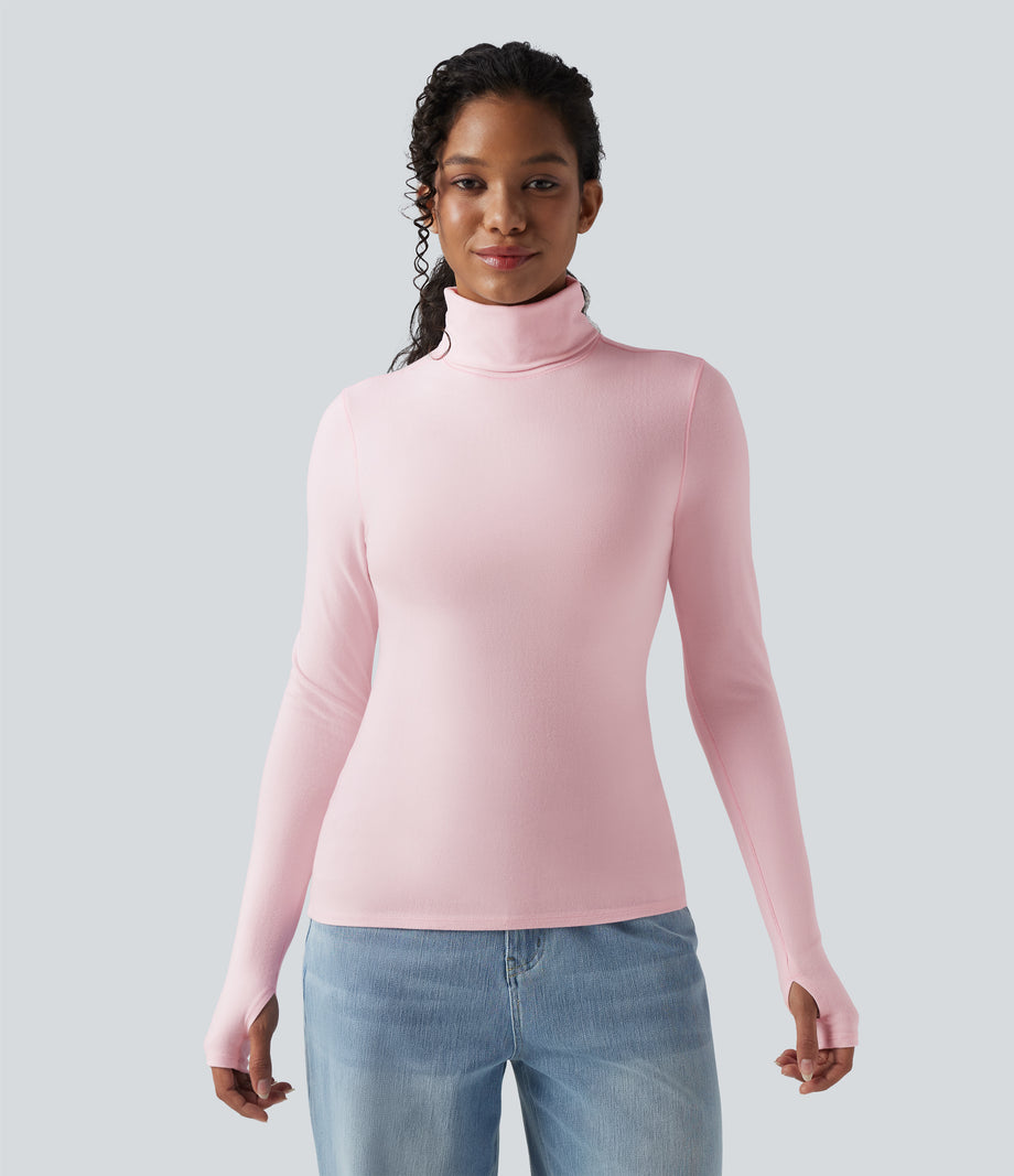 Halara HeatCore Turtleneck Long Sleeve Thumb Hole Casual Warming Top - Pale Lilac