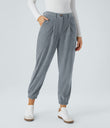 Mid Rise Zipper Pockets Corduroy Casual Joggers - Blue Flower Gray