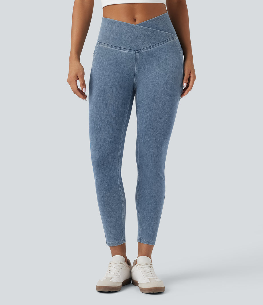 Halara Flex™ Crossover Pocket Washed Denim Work Leggings -  Blue Jasper Denim