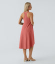 Breezeful™ Backless Racerback Side Pocket High Low Flowy Midi Quick Dry Casual Dress - Kapok Red