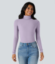 Halara HeatCore Turtleneck Long Sleeve Thumb Hole Casual Warming Top - Misty Purple