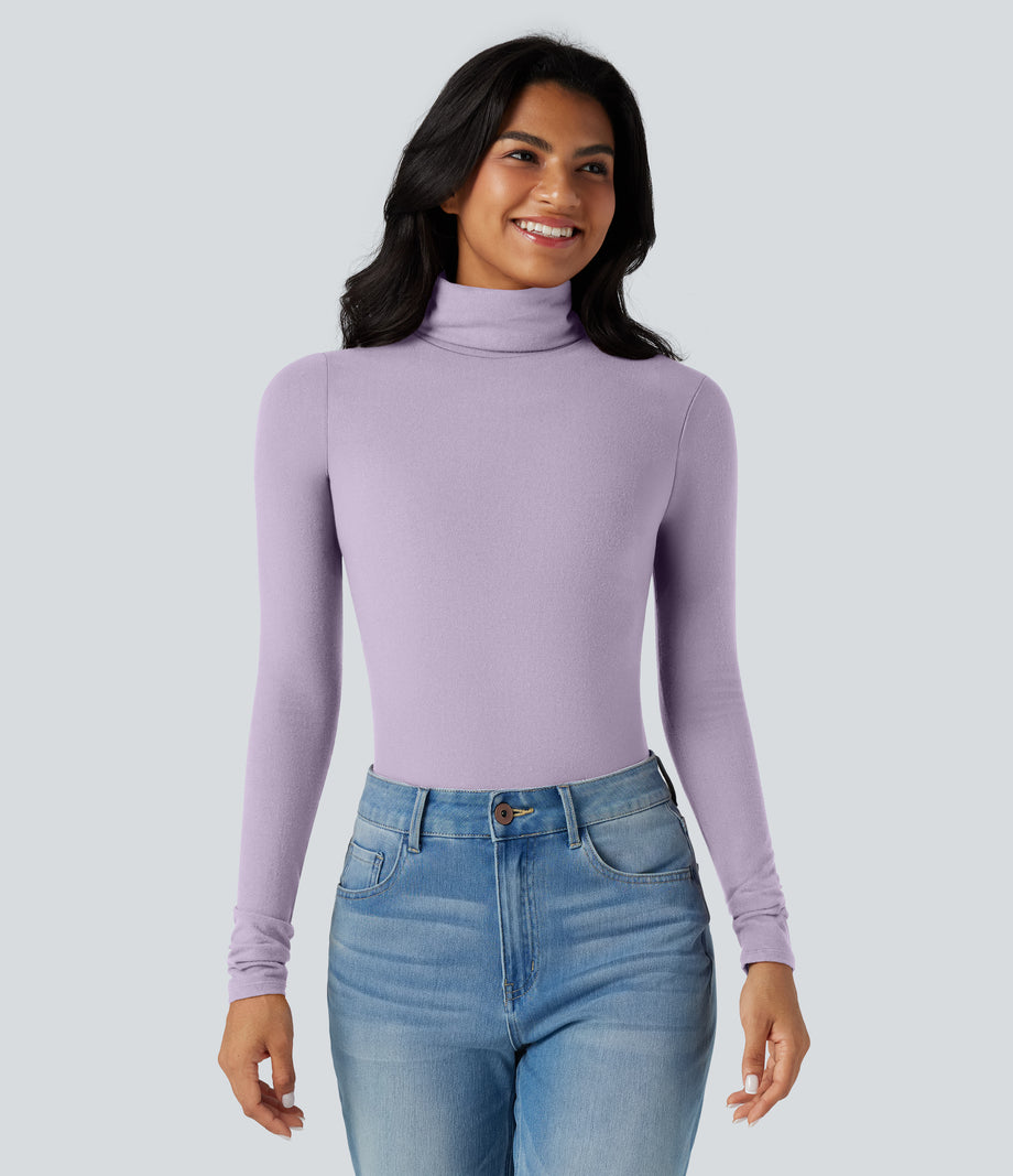 Halara HeatCore Turtleneck Long Sleeve Thumb Hole Casual Warming Top - Misty Purple