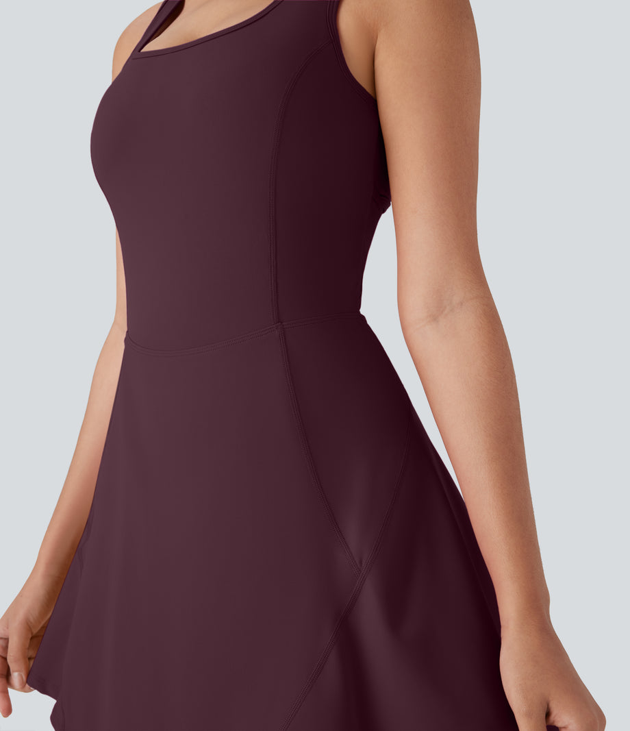 SoftlyZero™ Airy U Neck 2-in-1 Pocket Mini Cool Touch Dance Active Dress - Fig