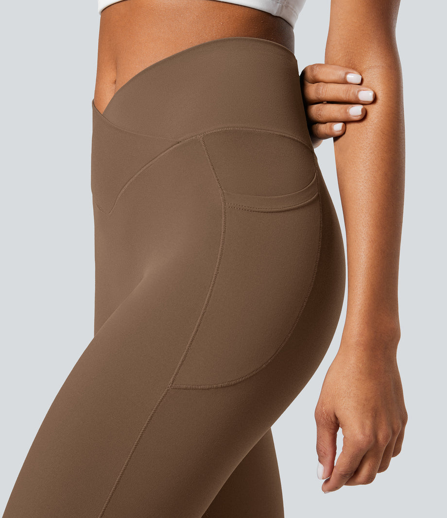 SoftlyZero™ Crossover Pocket Plain Leggings-UPF50+ - Muted Brown