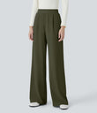 Halara Flex™ High Waisted Body Sculpt Waist-Slimming Pocket Wide Leg Micro Waffle Work Pants - Lone Pine Green