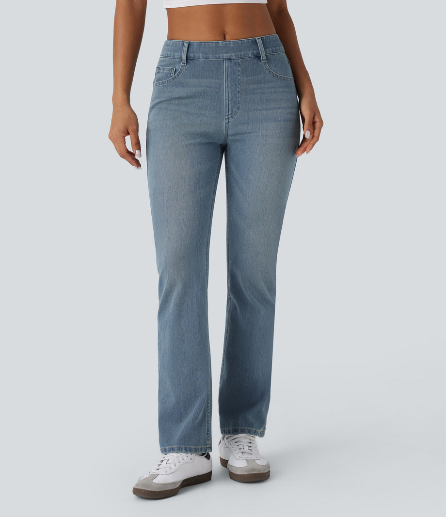 Halara Flex™ High Waisted Pockets Washed Casual Bootcut Jeans - Cedar Blue Denim