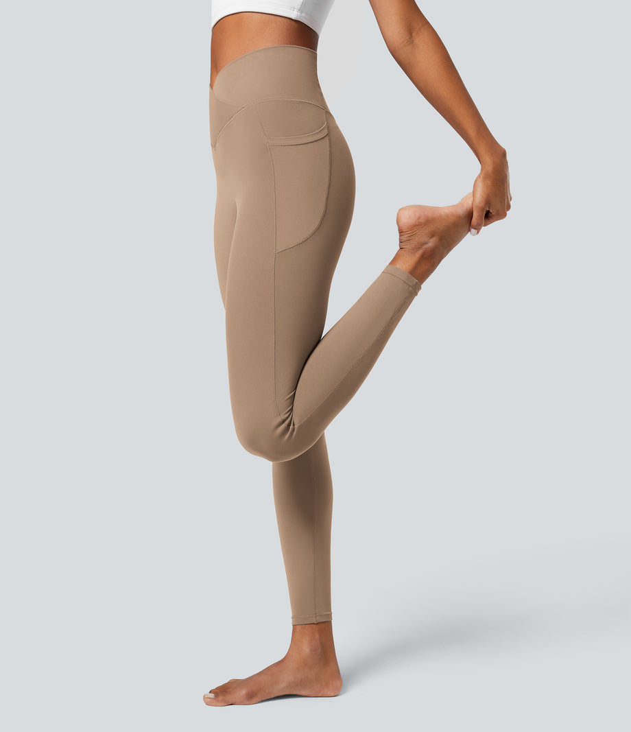 SoftlyZero™ Crossover Pocket Plain Leggings-UPF50+ - Burro