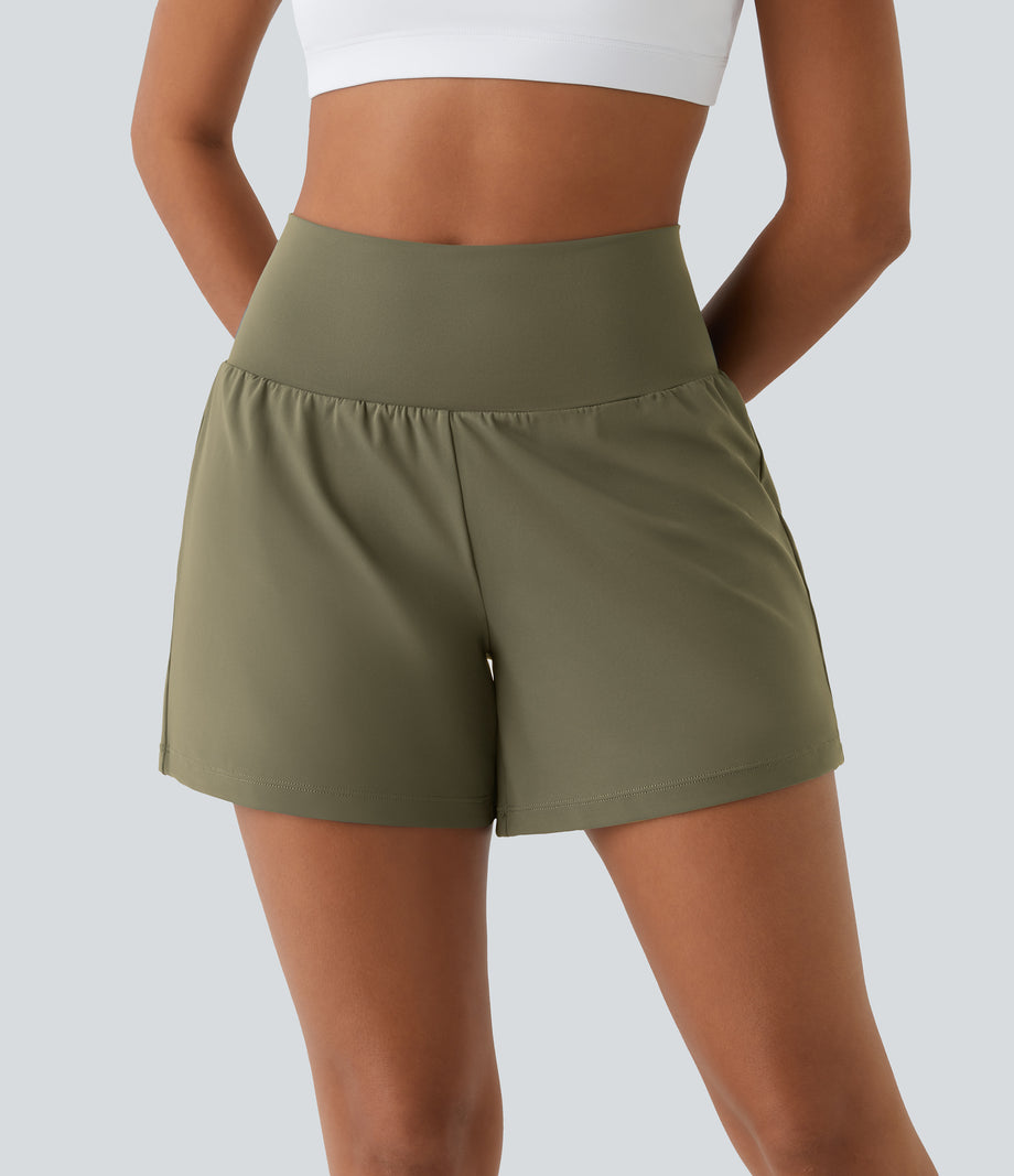 SoftlyZero™ Airy Super High Waisted 2-in-1  Cool Touch Yoga Shorts 5'' with Pockets-Longer Length - Withered Green