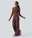 DayStretch High Waisted Tummy Control Wide Leg Baggy Yoga Pants with Pockets - Red Mahogany