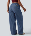 Halara Flex™ Low Rise Drawstring Wide Leg Sparkle Casual Sweatpants Jeans with Pockets -  Blue Jasper Denim