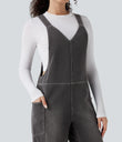 Halara Flex™ V Neck Pocket Washed Denim Casual Overalls - Cool Gray Denim