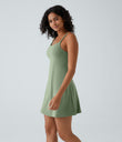 SoftlyZero™ Plush Double Straps 2-Piece Pocket Slip Dance Active Dress A-D Cups - Asparagus