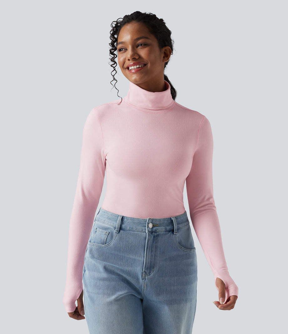 Halara HeatCore Turtleneck Long Sleeve Thumb Hole Casual Warming Top - Pale Lilac