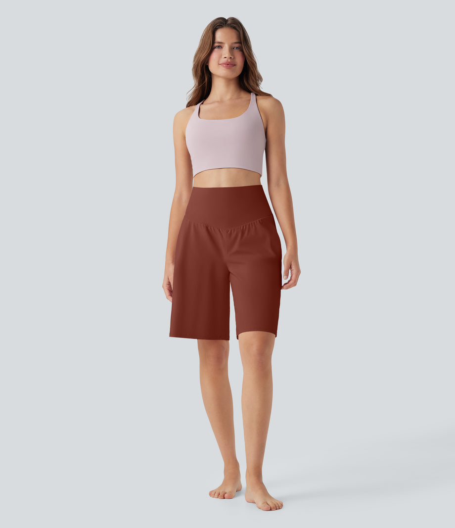 SoftlyZero™ Airy High Waisted Pockets Cool Touch Yoga Bermuda Shorts - Brandy Brown
